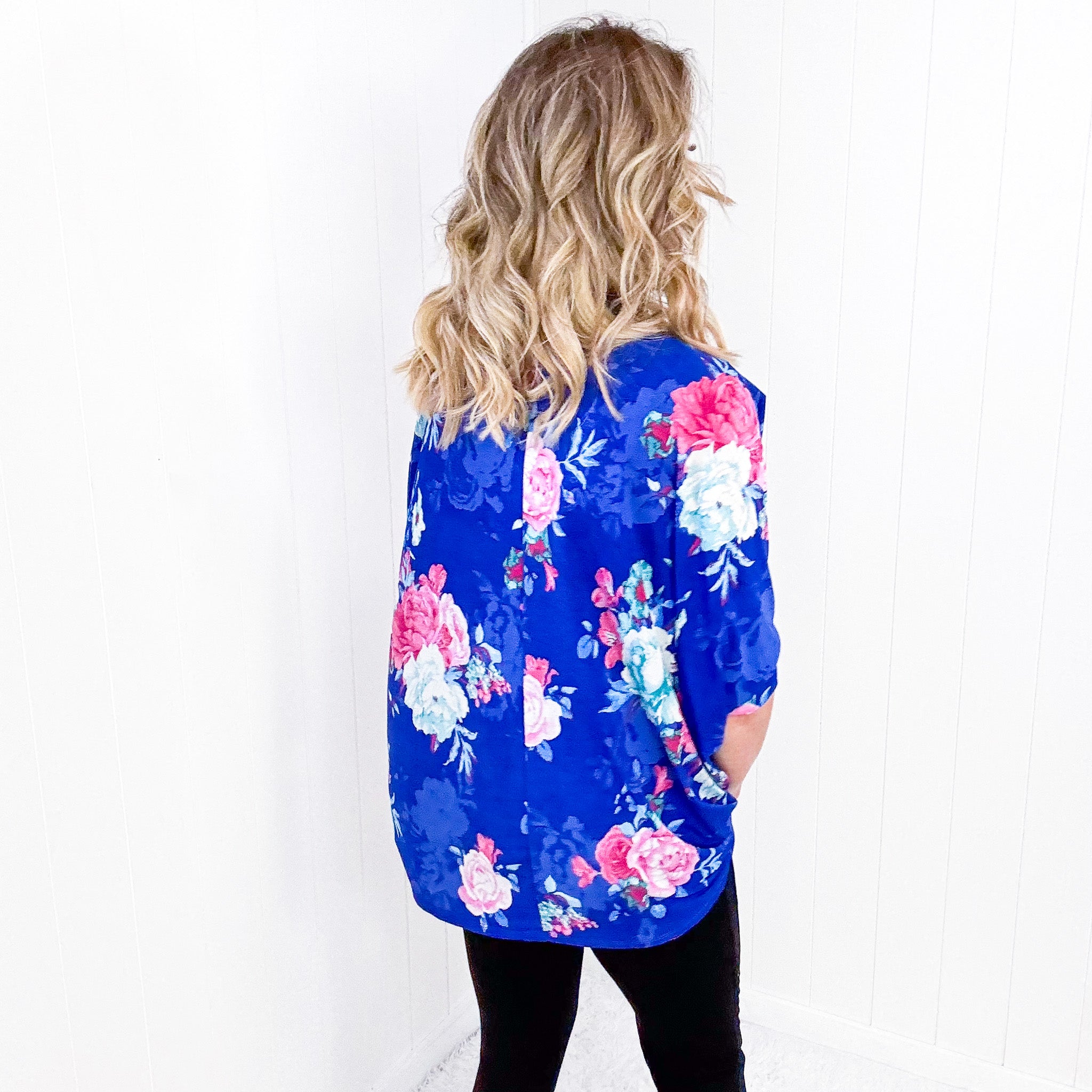 Dear Scarlett Essential Blouse in Royal and Pink Floral