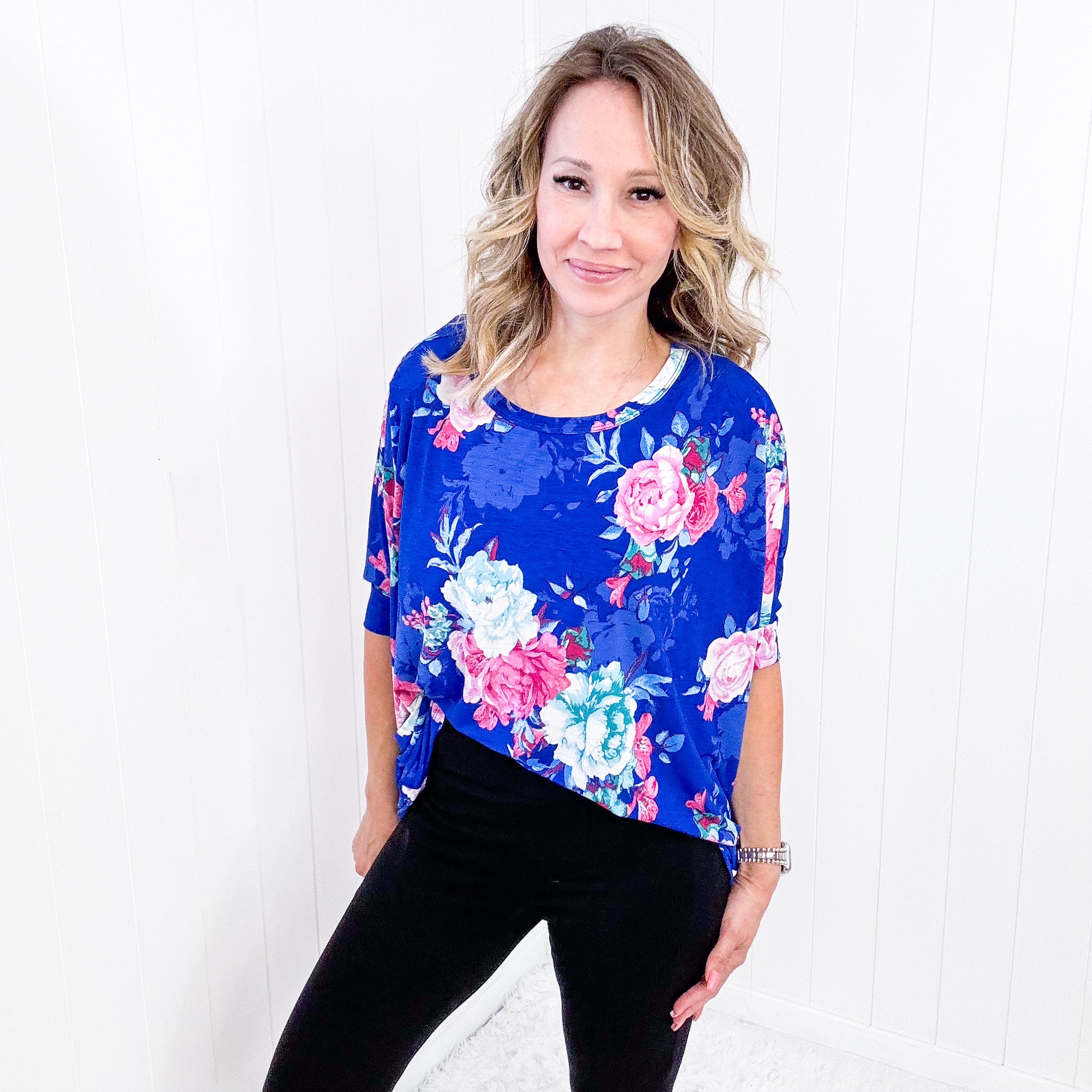 Dear Scarlett Essential Blouse in Royal and Pink Floral