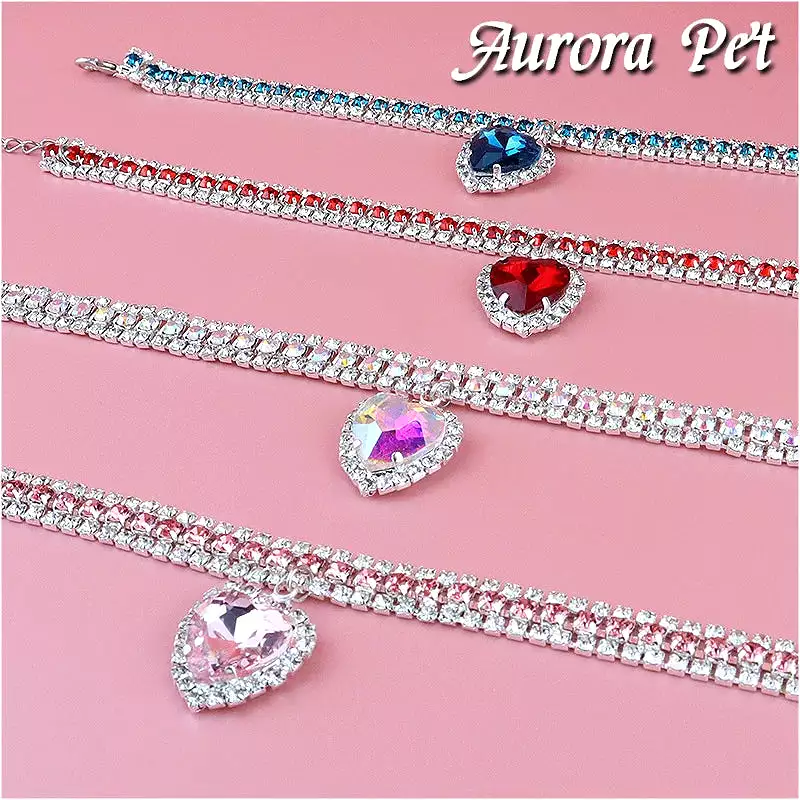 diy cute luxury pet collar pet cat dog collar love pendant pet supplies love crystal luxury collar kitten collar cat necklace