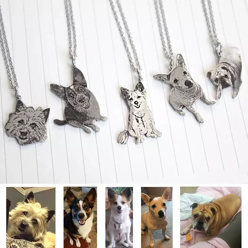 DOREMI Stainless Personalized Engraving Customize Your Pet Photo Necklace Dog Custom Cat Picture Keychain Birthday Memory Gift