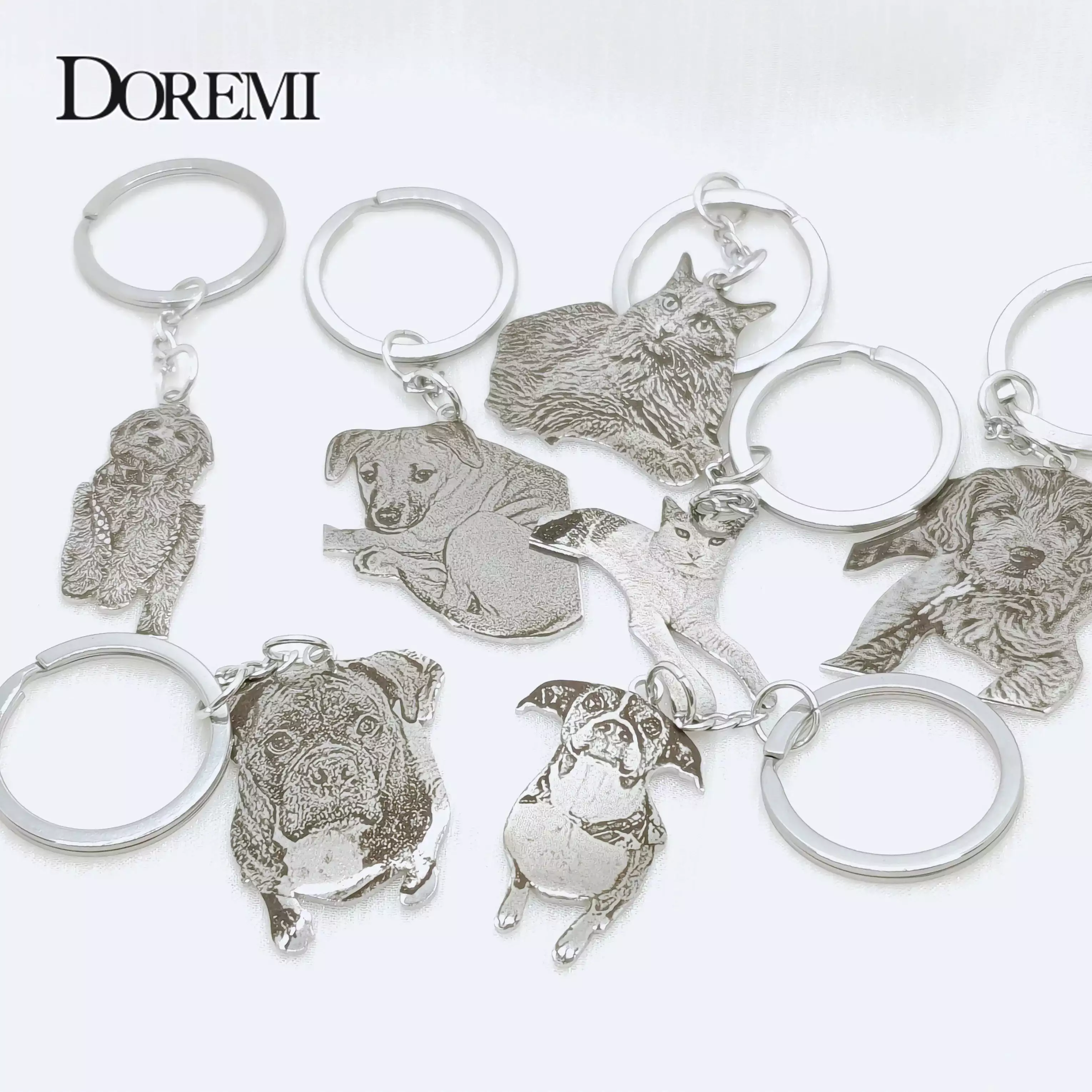 DOREMI Stainless Personalized Engraving Customize Your Pet Photo Necklace Dog Custom Cat Picture Keychain Birthday Memory Gift