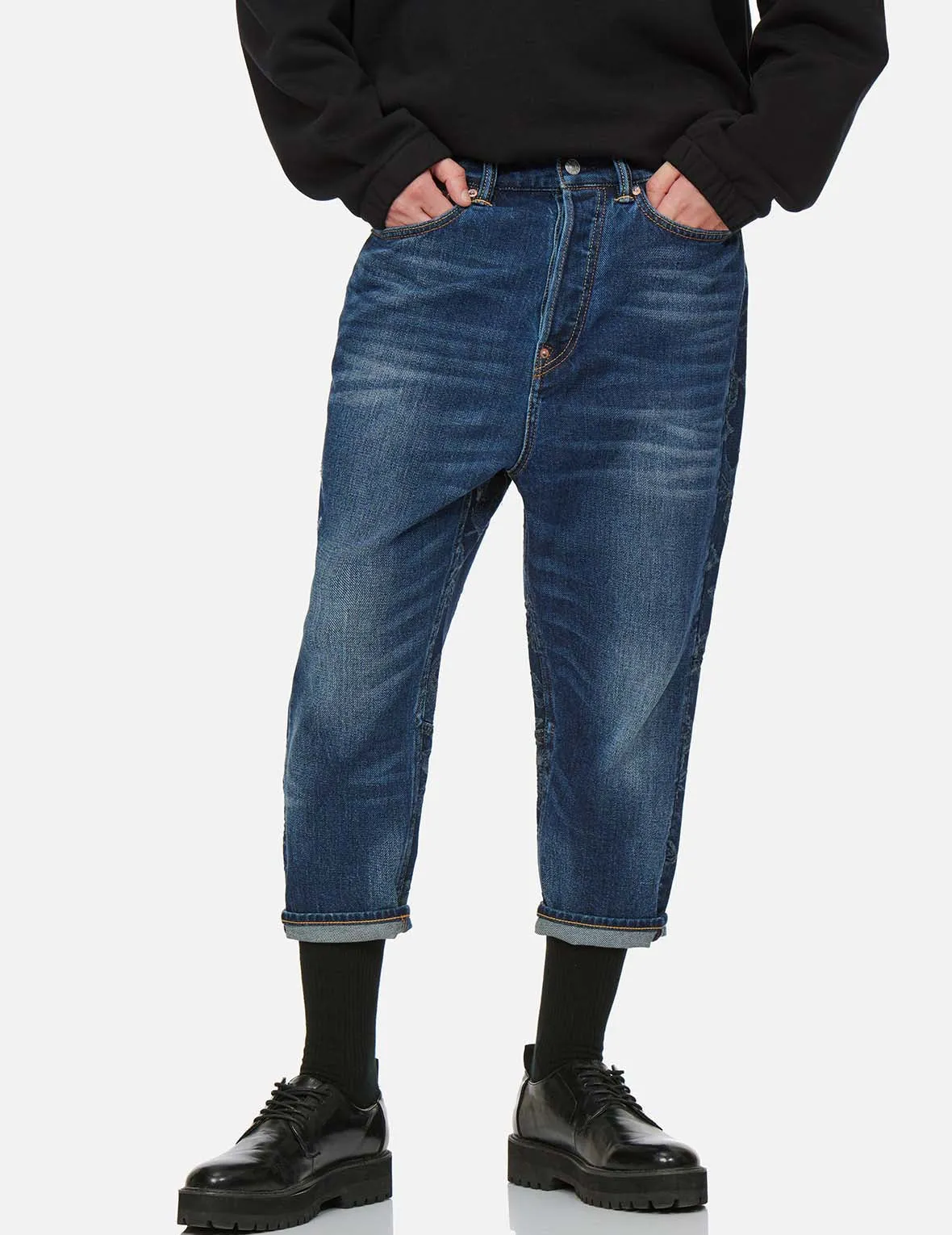 Dragon Jacquard Drop Crotch Denim Jeans