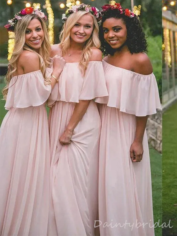 Elegant Off the Shoulder One Line Neck A-line Girl Long Bridesmaid Dress customized, BG220