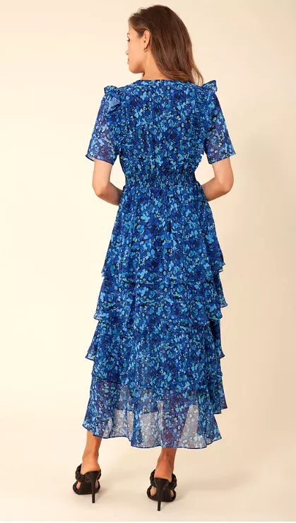 Elsie Tiered Dress - Blue Floral