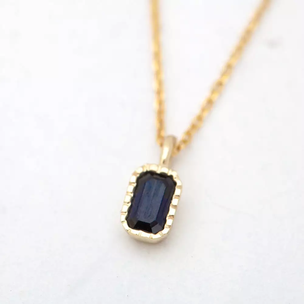 Emerald Cut Blue Sapphire Wisp Necklace