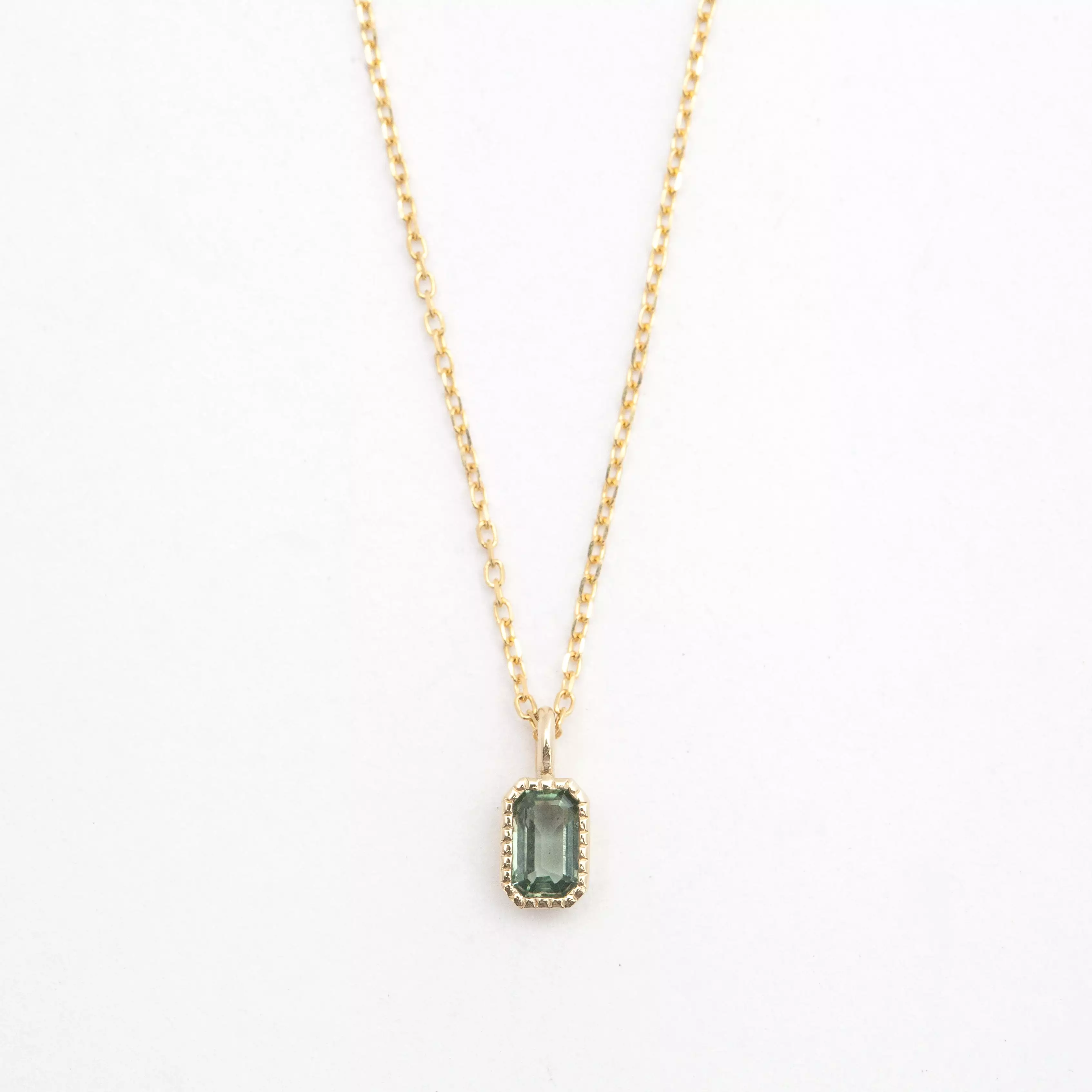 Emerald Cut Green Sapphire Wisp Necklace