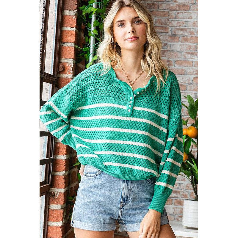 Emerald Striped Knit Sweater (S-3X)