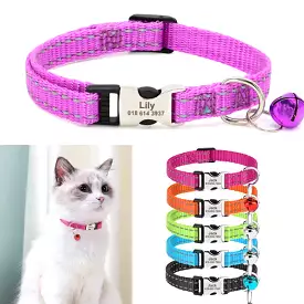 Engraved Custom Cat Collar Reflective Kitten Puppy Collars with Bell Personalized Pet Cats Collar Necklace Accessories 1cm Width