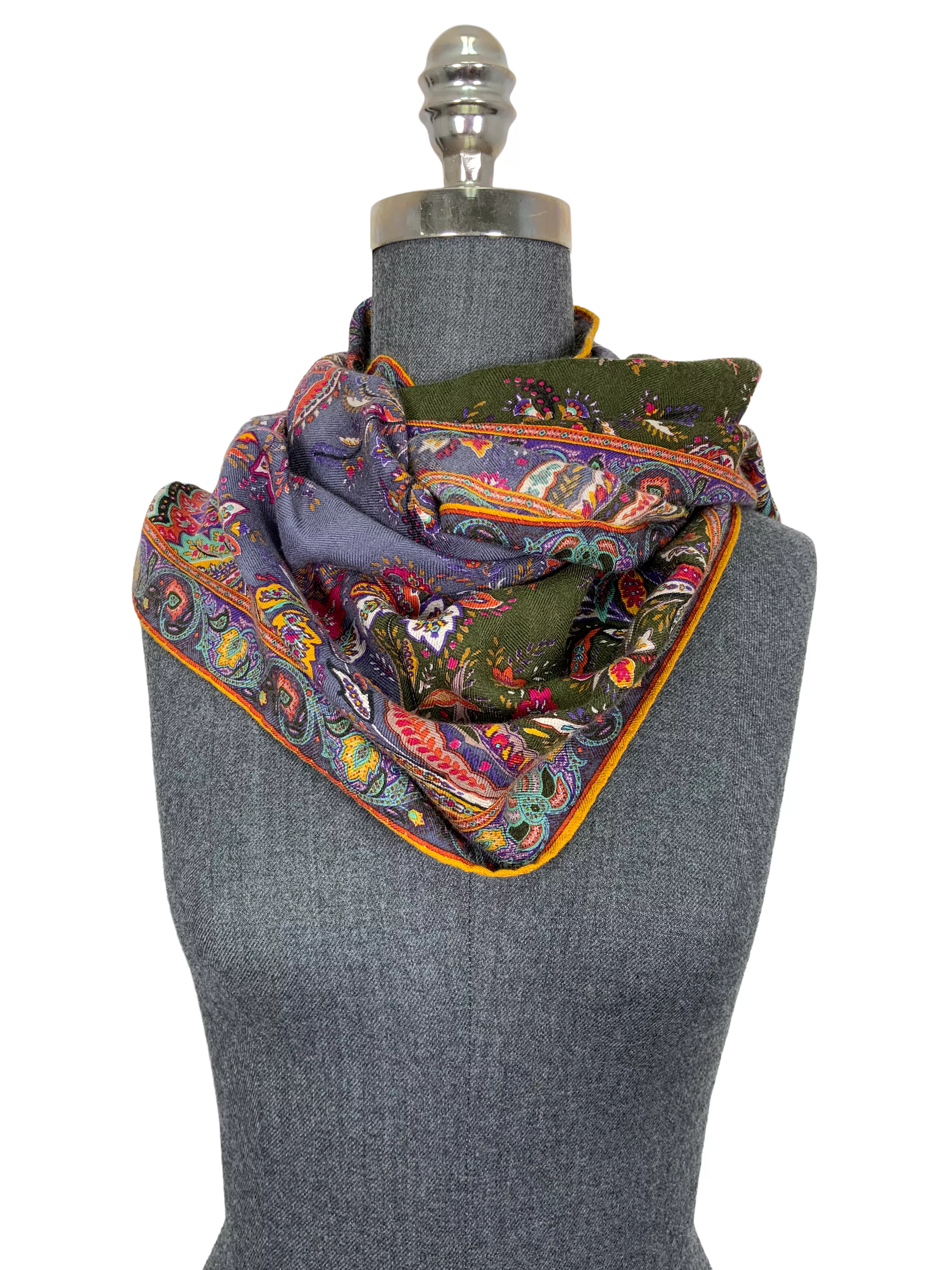 ETRO Paisley Printed Cashmere Fringe Oblong Scarf