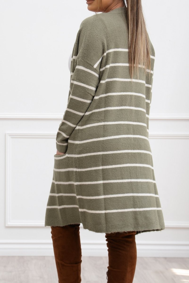 Fall Vibes Stripped Cardigan Olive/White