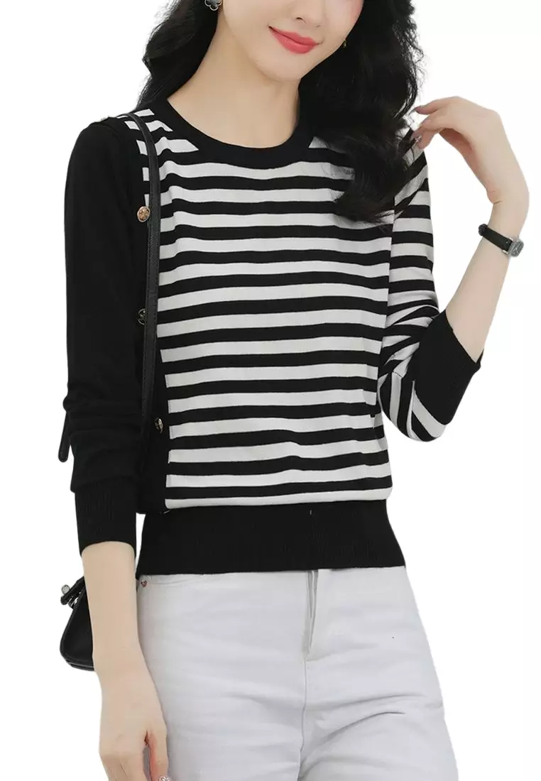 Fashion Striped Crew Neck Sweater