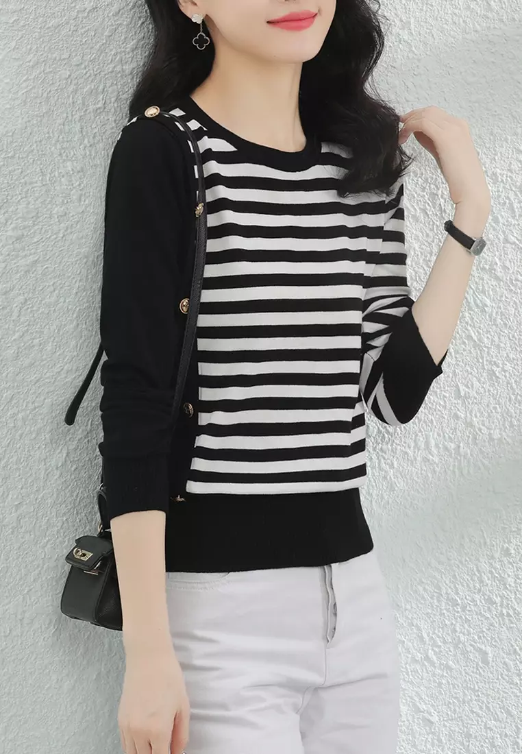 Fashion Striped Crew Neck Sweater