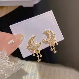 Fashion Trend Unique Design Elegant Delicate Light Luxury Zircon Star Moon Earrings For Women S4584797