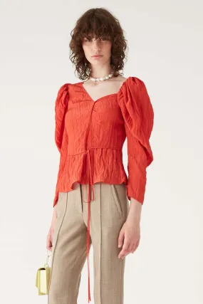 Fiona Crinkle Satin Blouse - Red