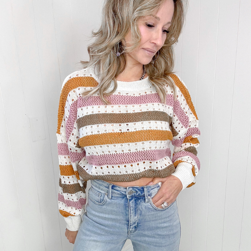 First in Line Striped Open Knit Sweater