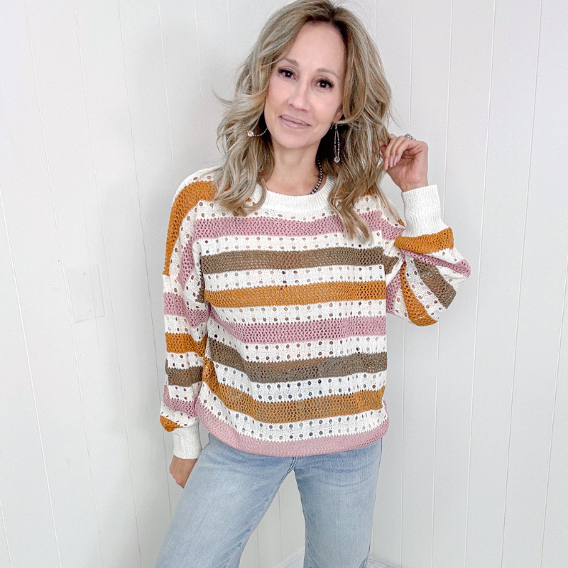 First in Line Striped Open Knit Sweater