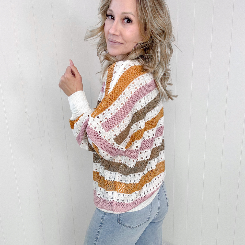 First in Line Striped Open Knit Sweater