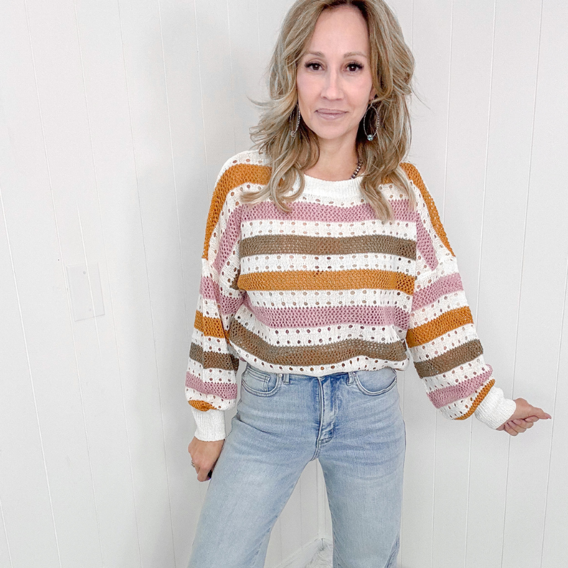 First in Line Striped Open Knit Sweater