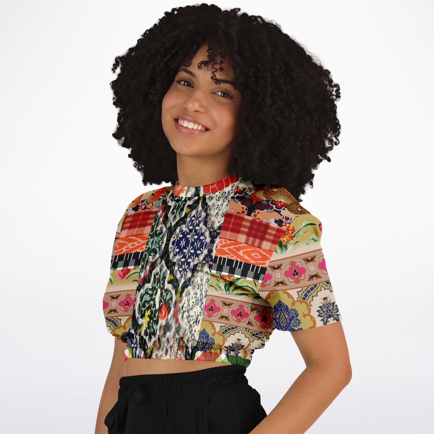 Flowers of Solvang Short Sleeve Cropped Eco-Poly Sweater