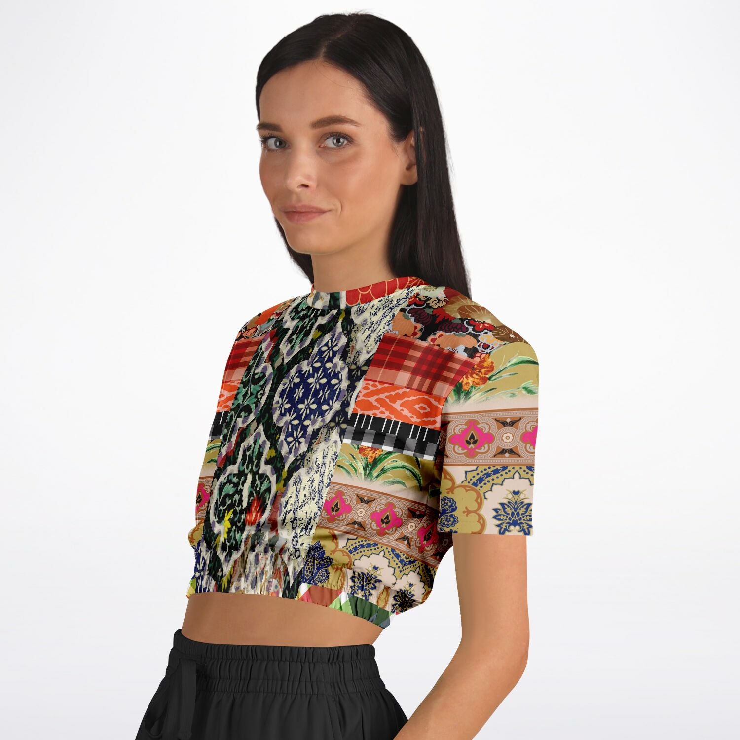 Flowers of Solvang Short Sleeve Cropped Eco-Poly Sweater