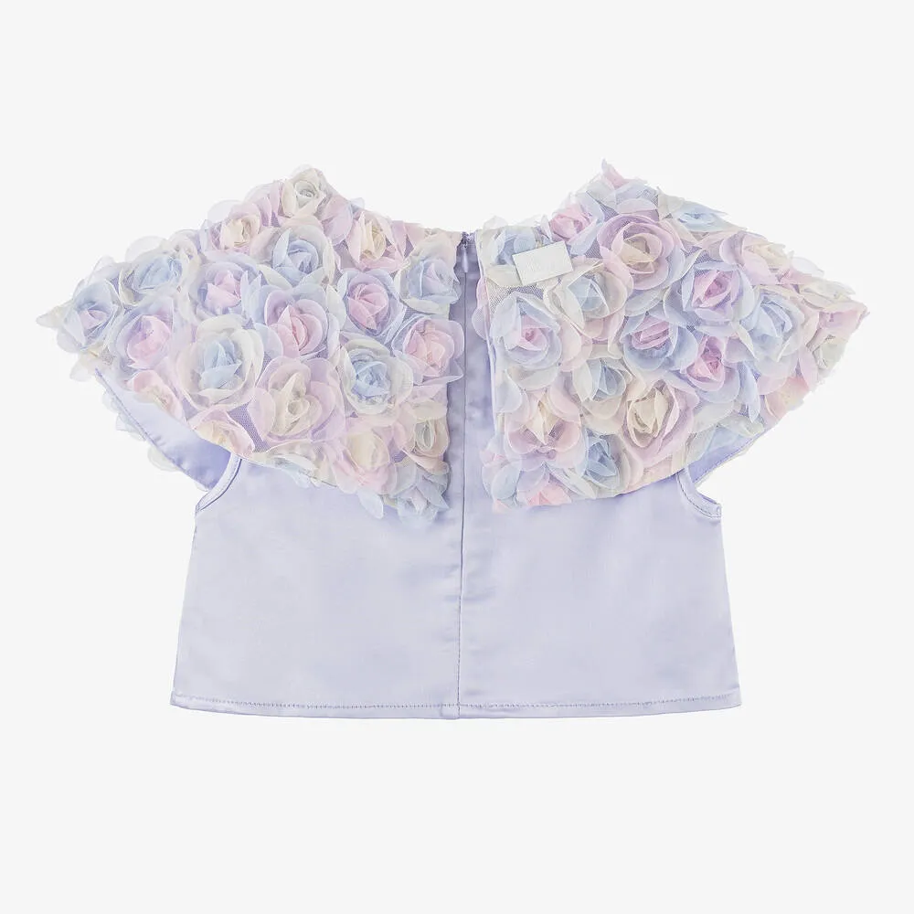 Girls Lilac Purple Satin & Tulle Flower Blouse