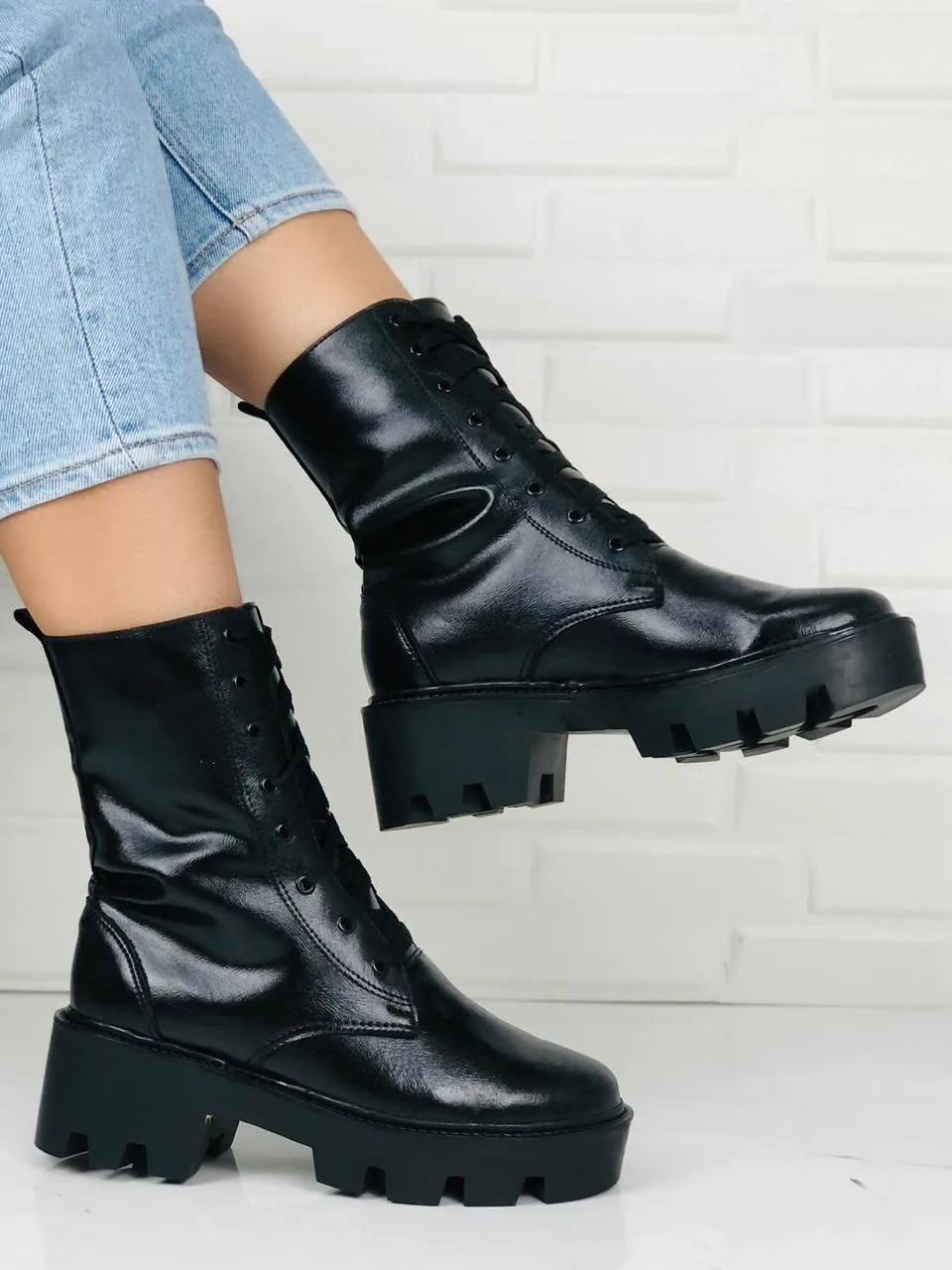 Glossy Elegance Black Shining Boots