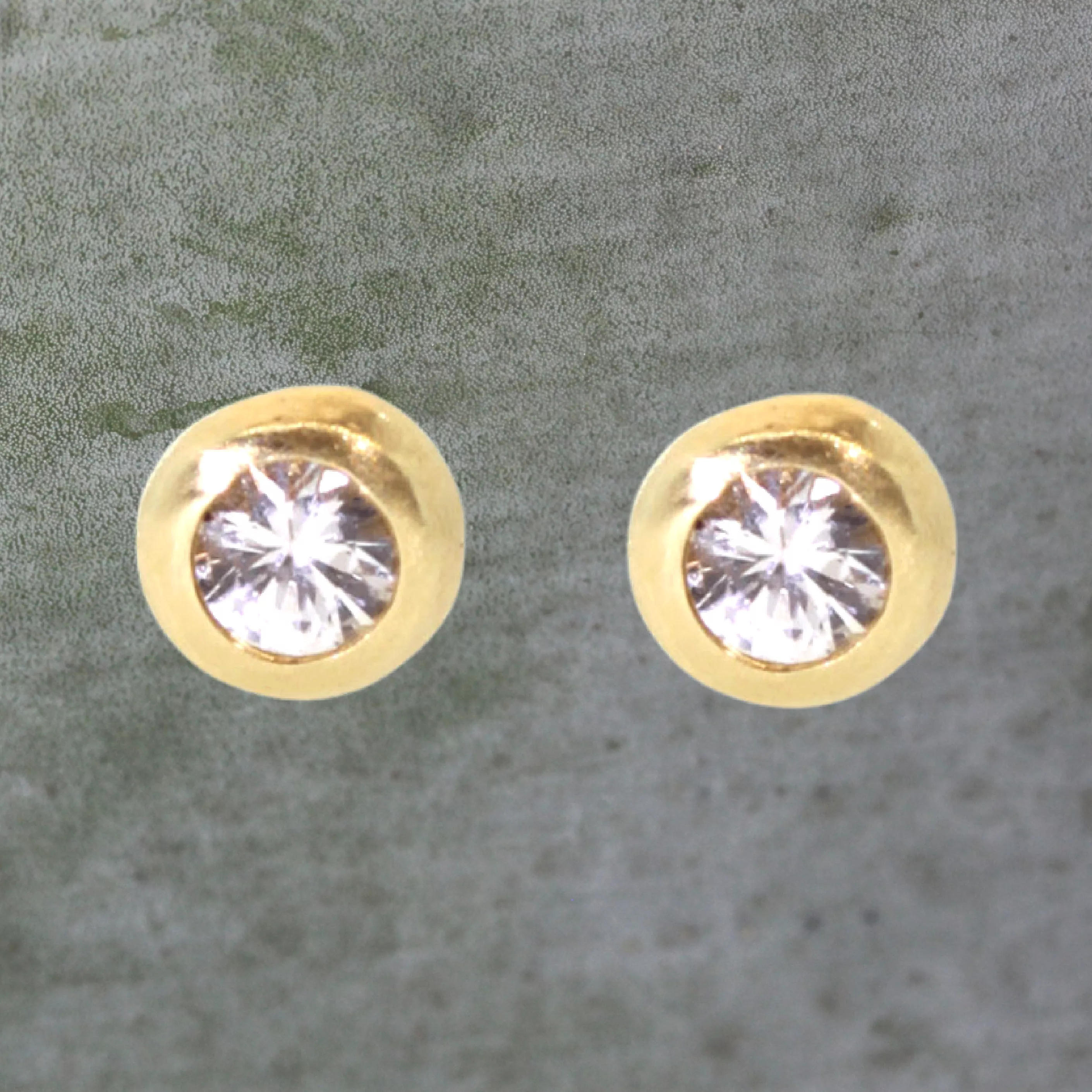 Gold & White Sapphire Stud Earrings