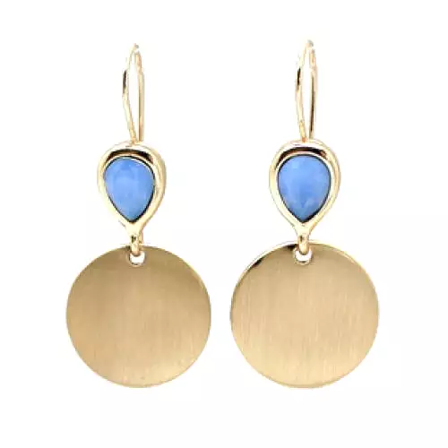 Gold And Blue Brushed Metal Drop Earrings