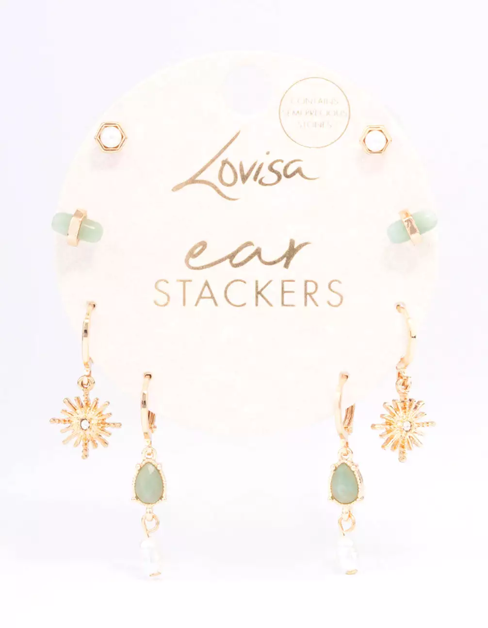 Gold Green Aventurine Celestial & Pearly Earring 4-Pack