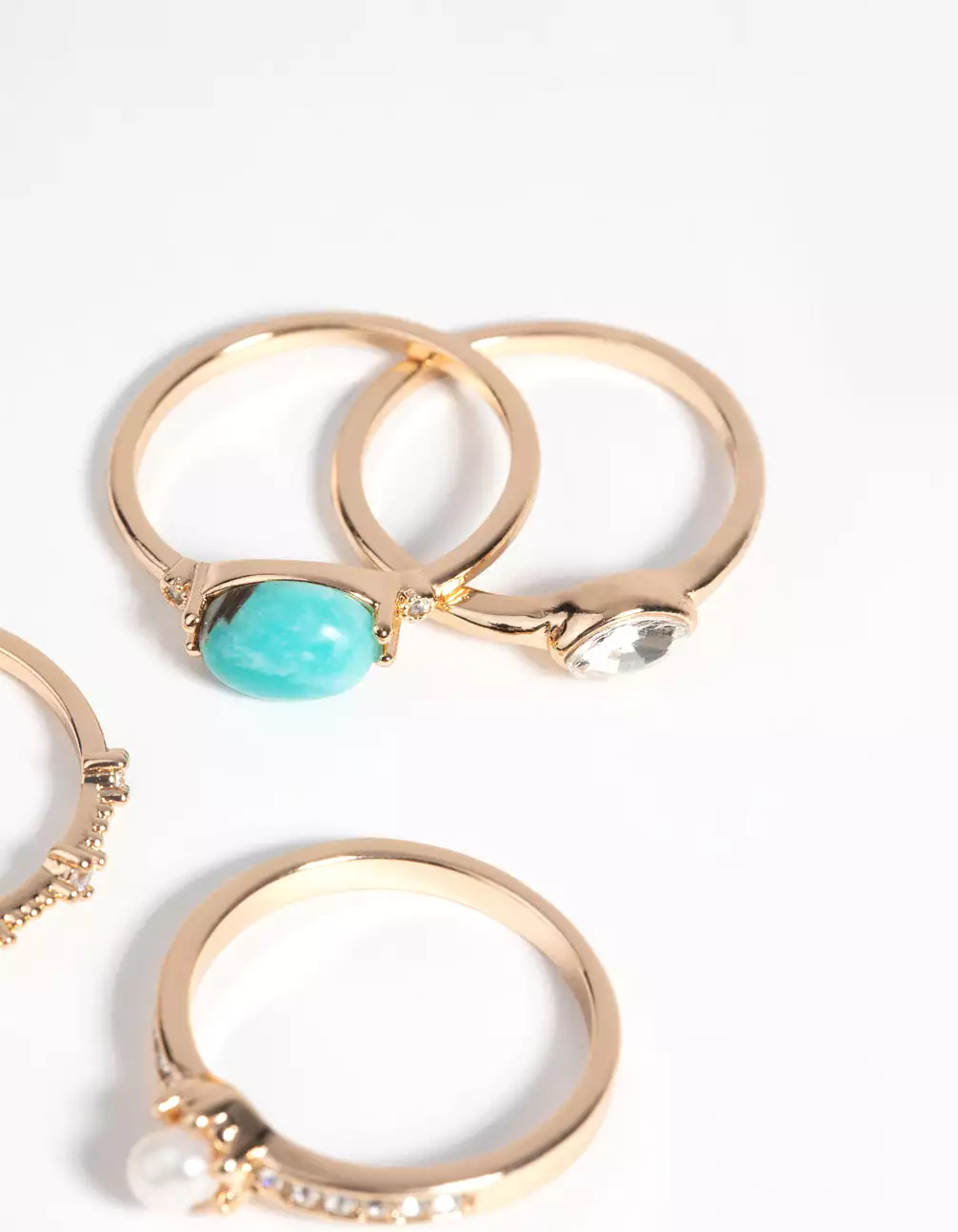 Gold Pearl & Semi-Precious Ring 4-Pack