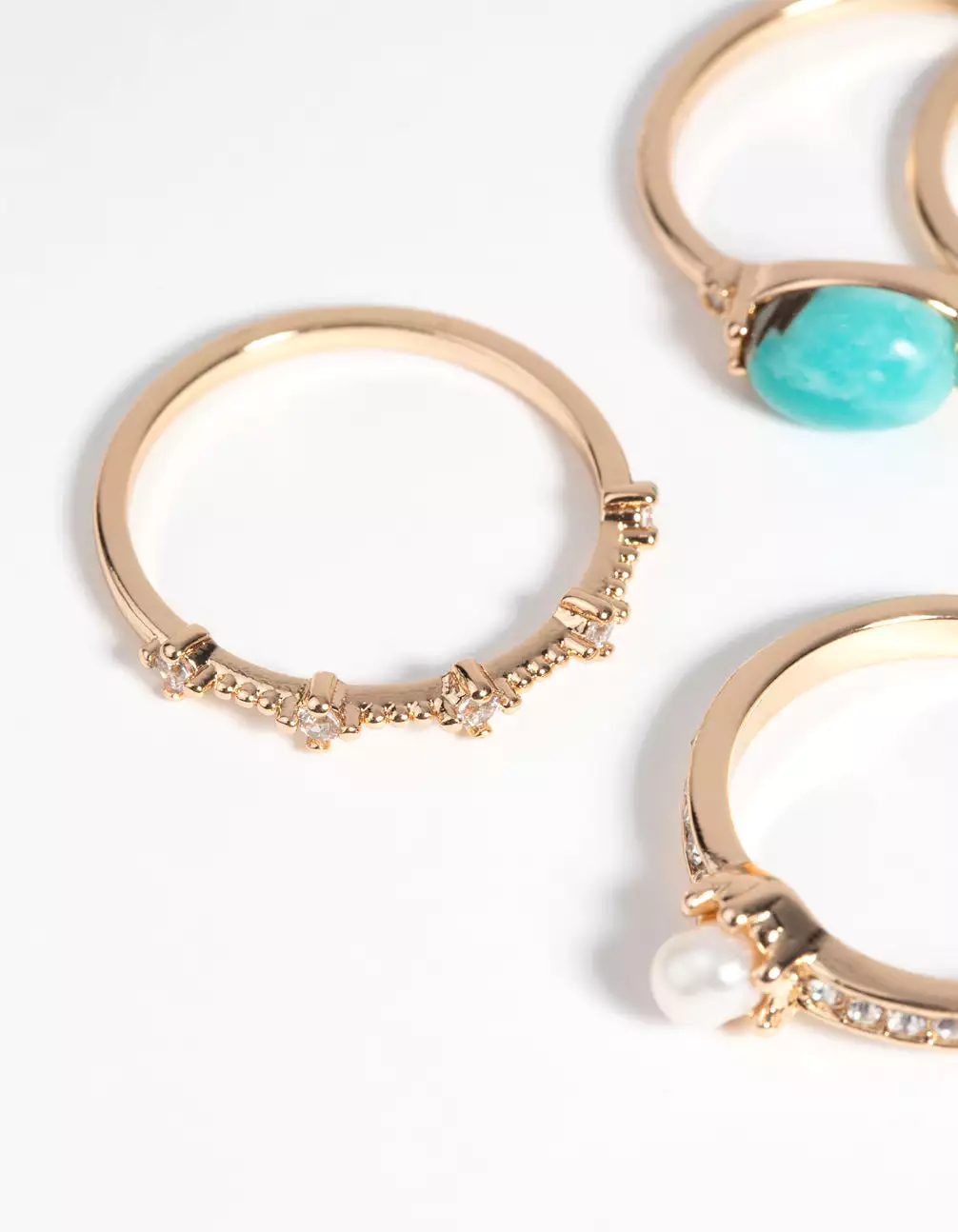 Gold Pearl & Semi-Precious Ring 4-Pack