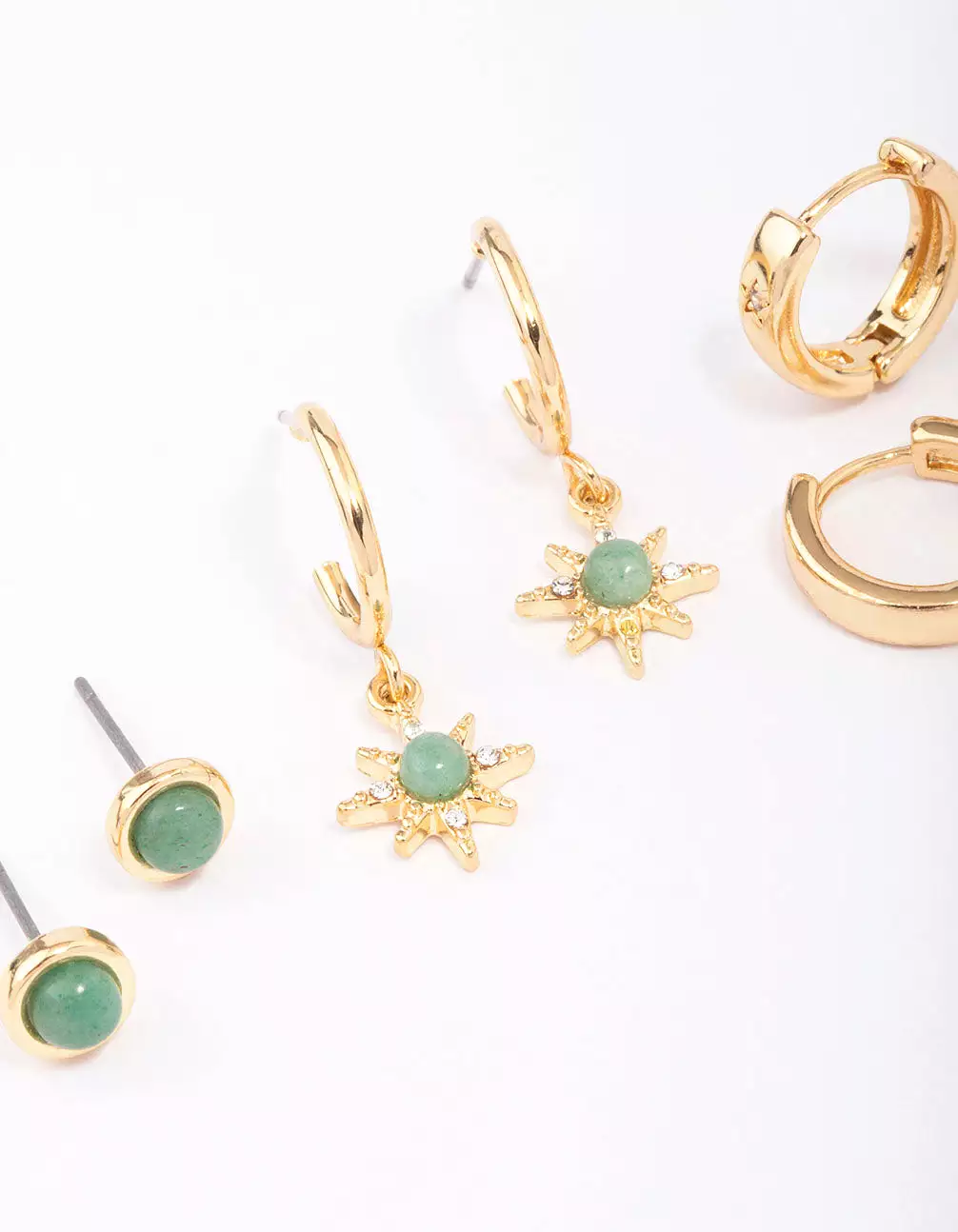 Gold Plated Green Aventurine Celestial Earring 3-Pack