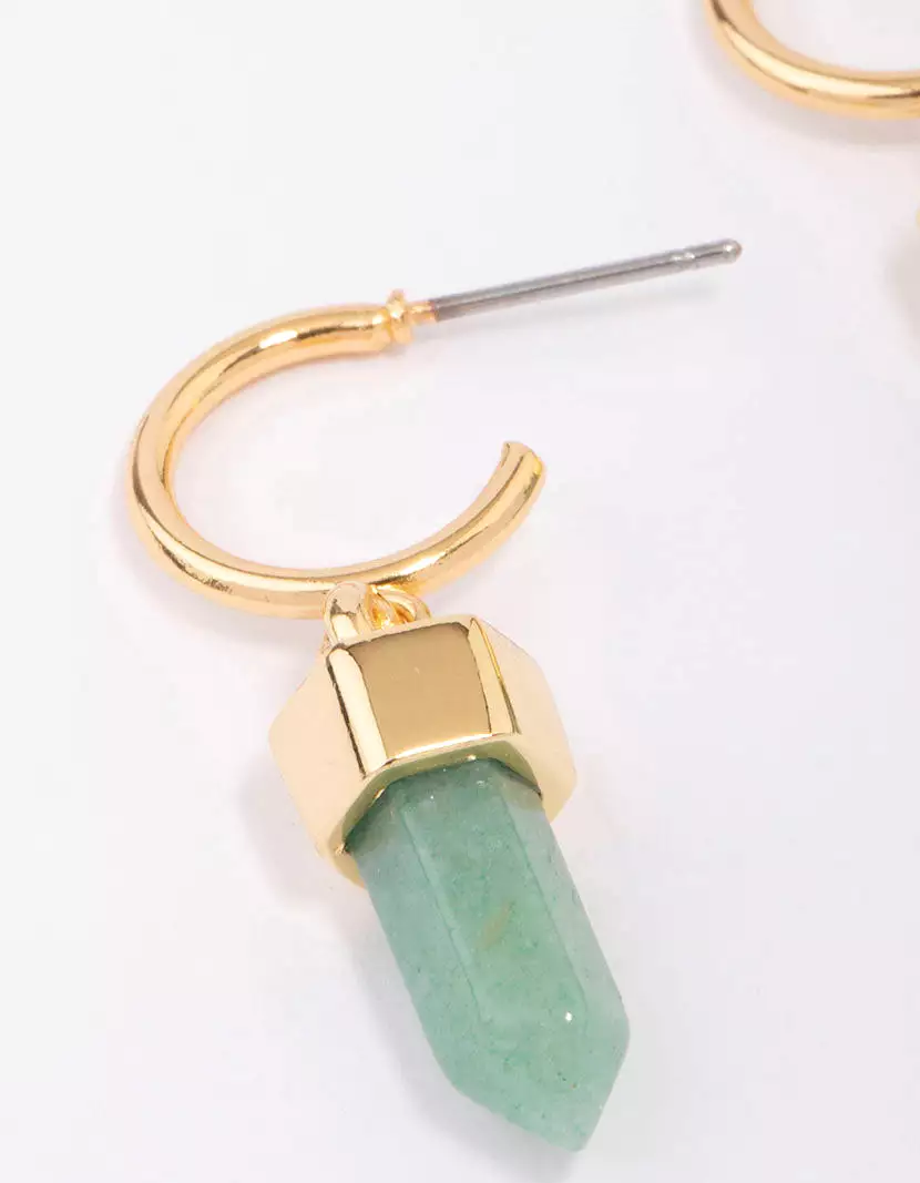 Gold Plated Semi-Precious Green Aventurine Drop Earrings