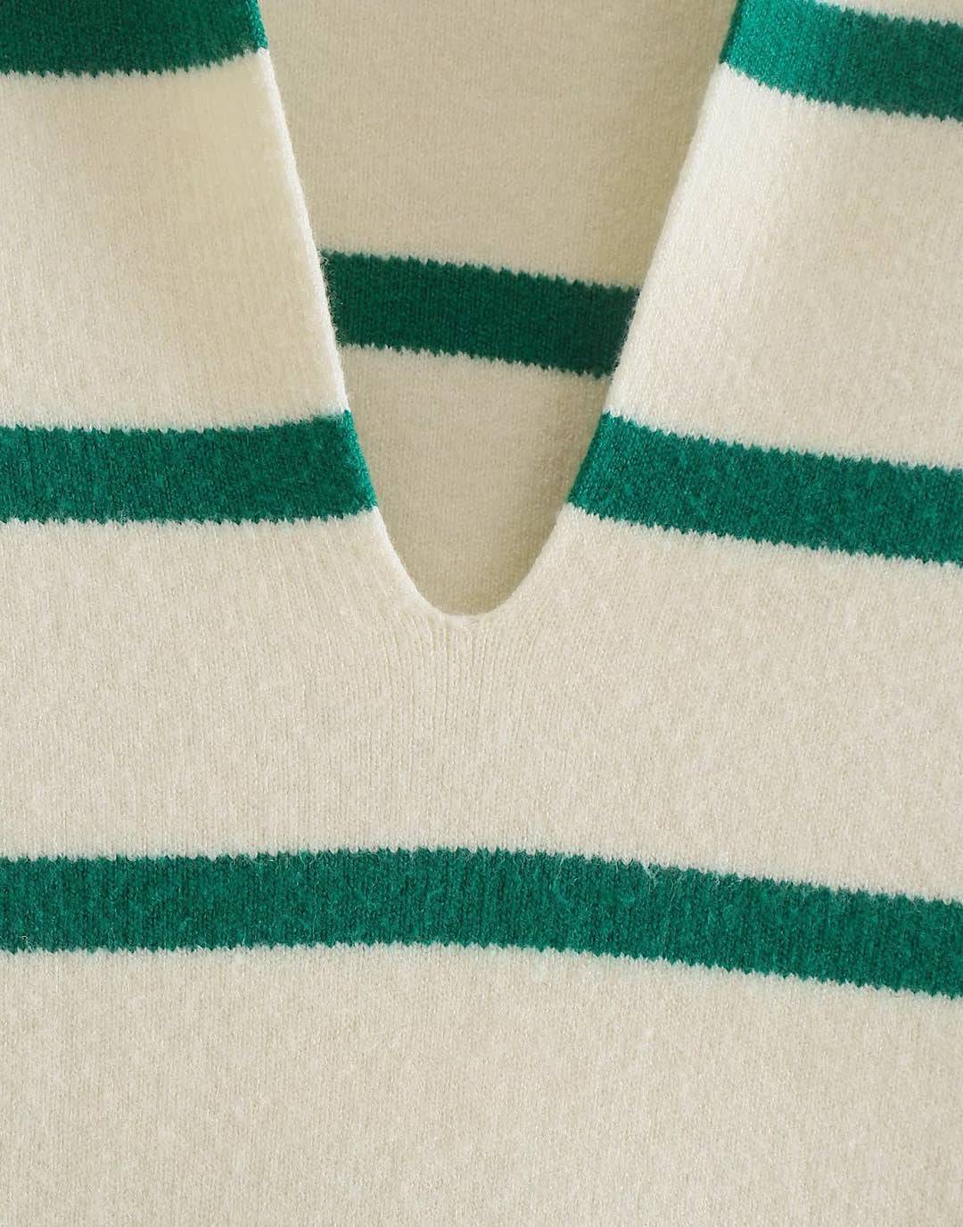 Green Striped Beige Knit Loose Sweater