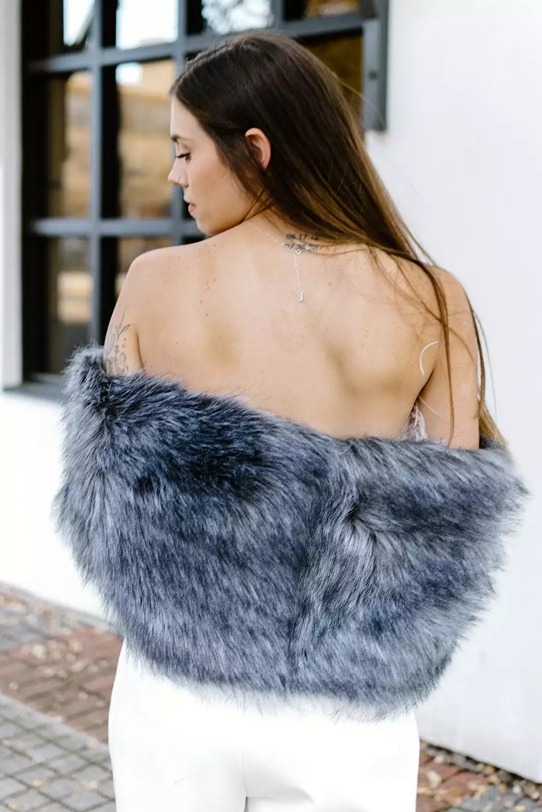 Grey Faux Fur Shawl