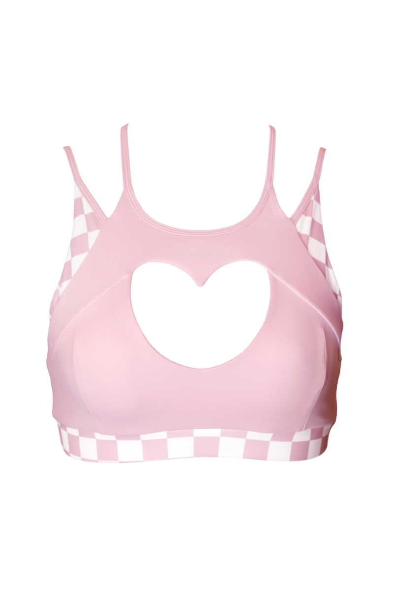 Hamade Activewear Heart Cut Out Top - Checkered Light Pink