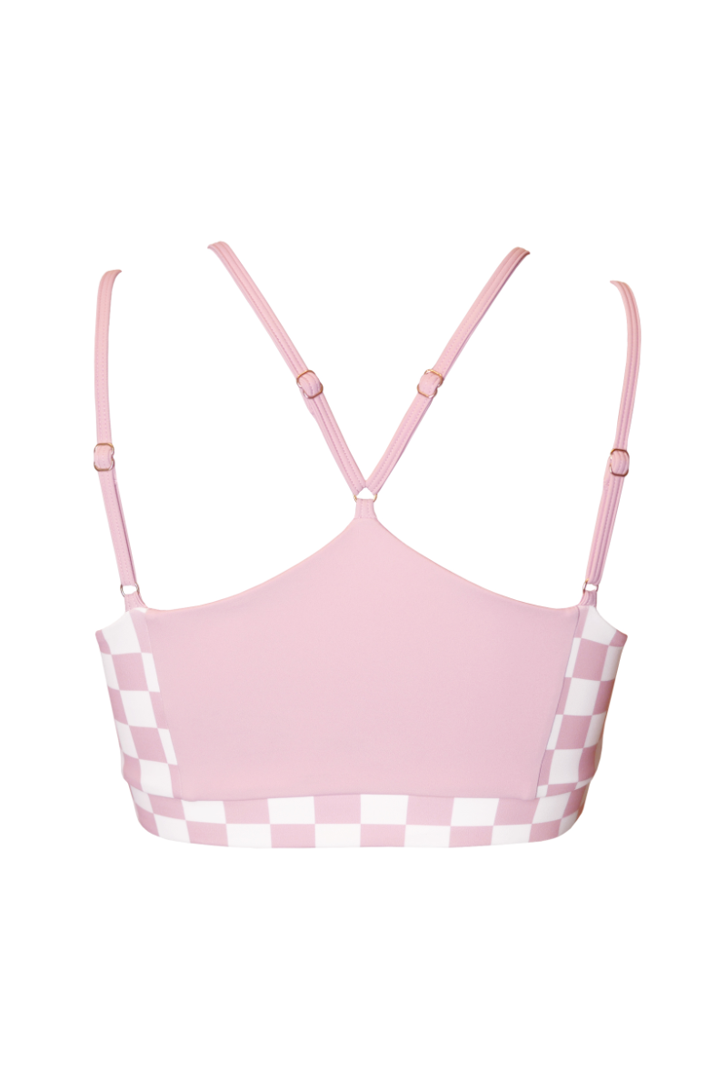 Hamade Activewear Heart Cut Out Top - Checkered Light Pink