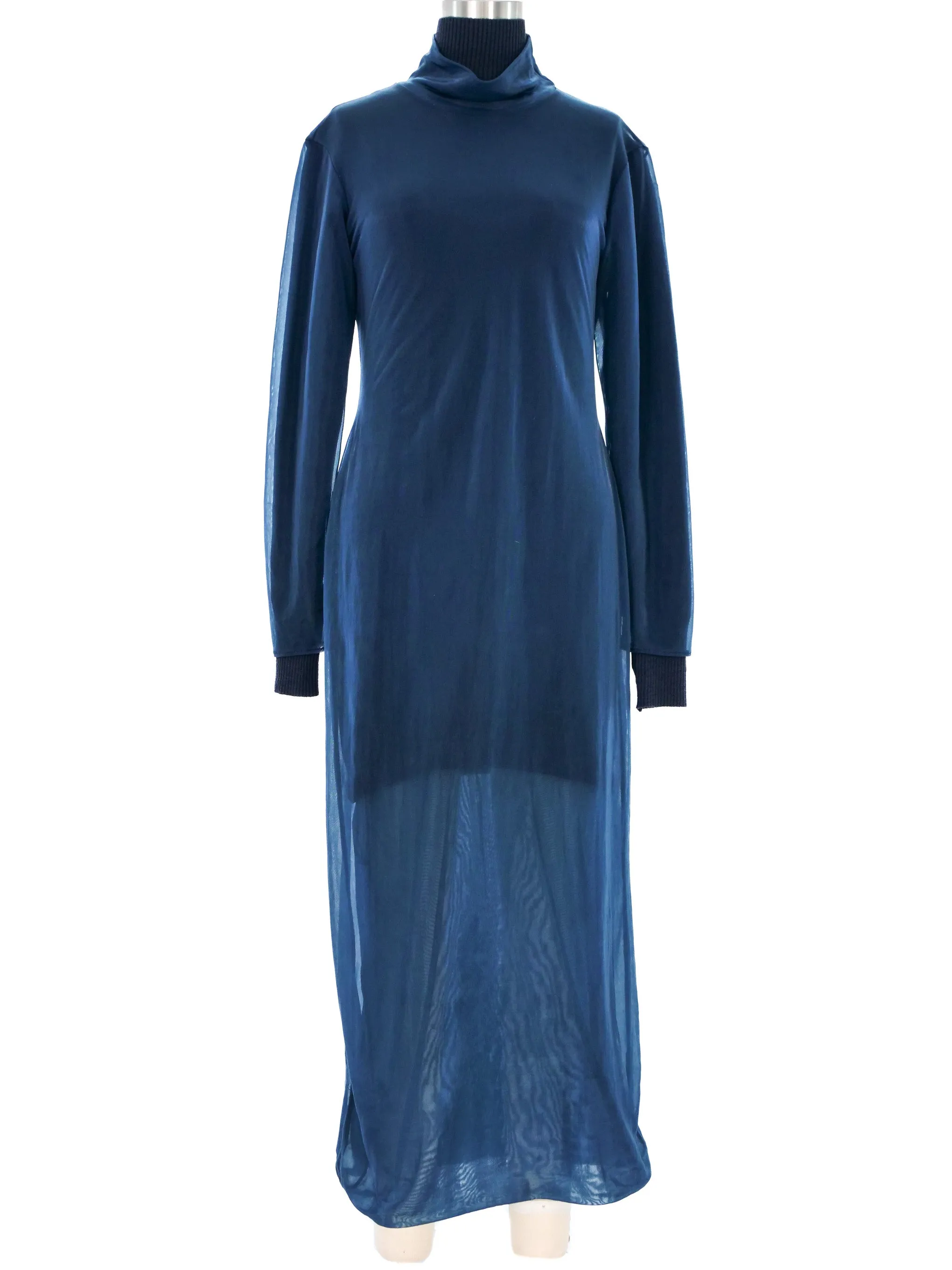 Helmut Lang Navy Layered Chiffon Sweater Dress