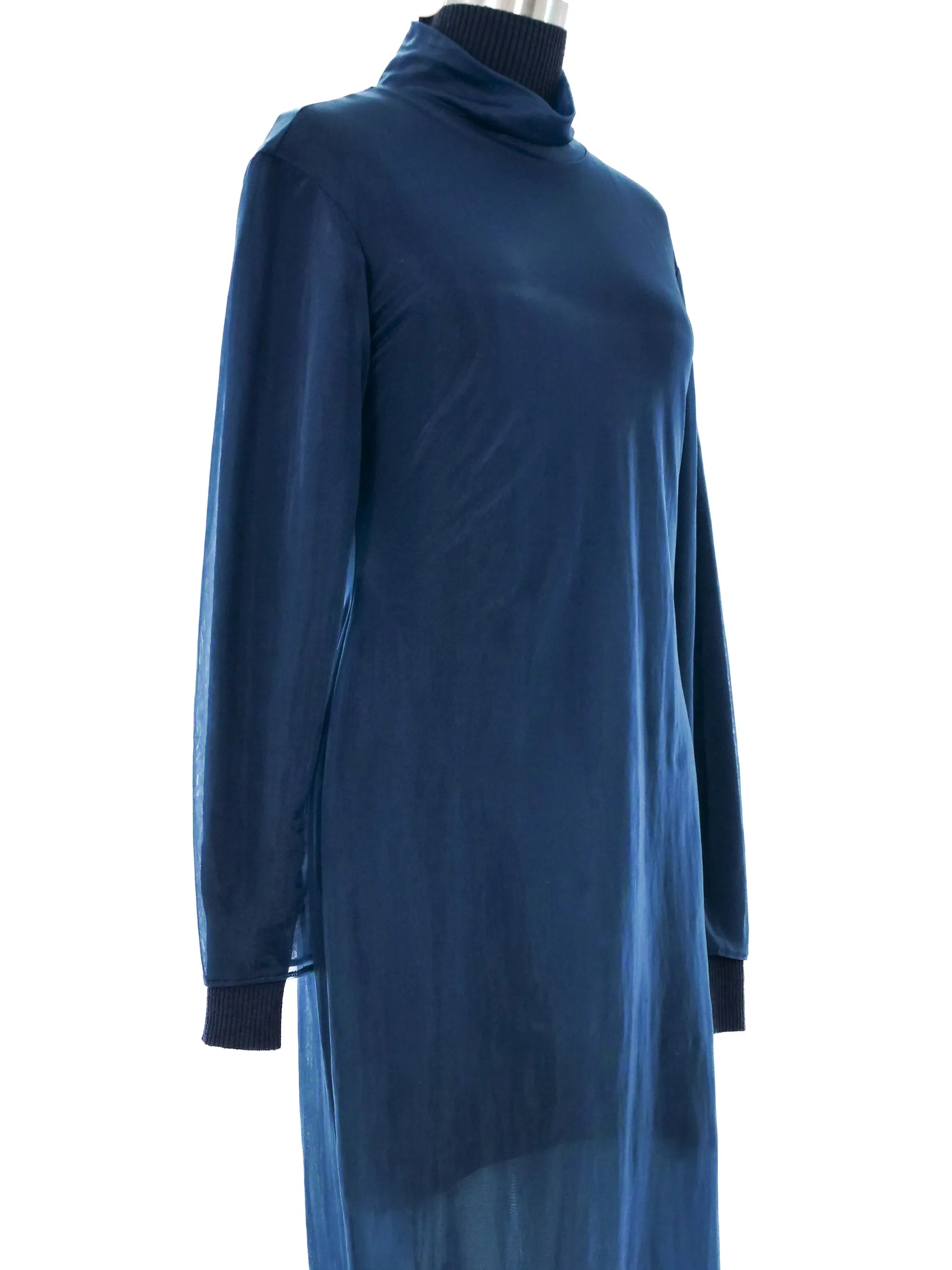 Helmut Lang Navy Layered Chiffon Sweater Dress