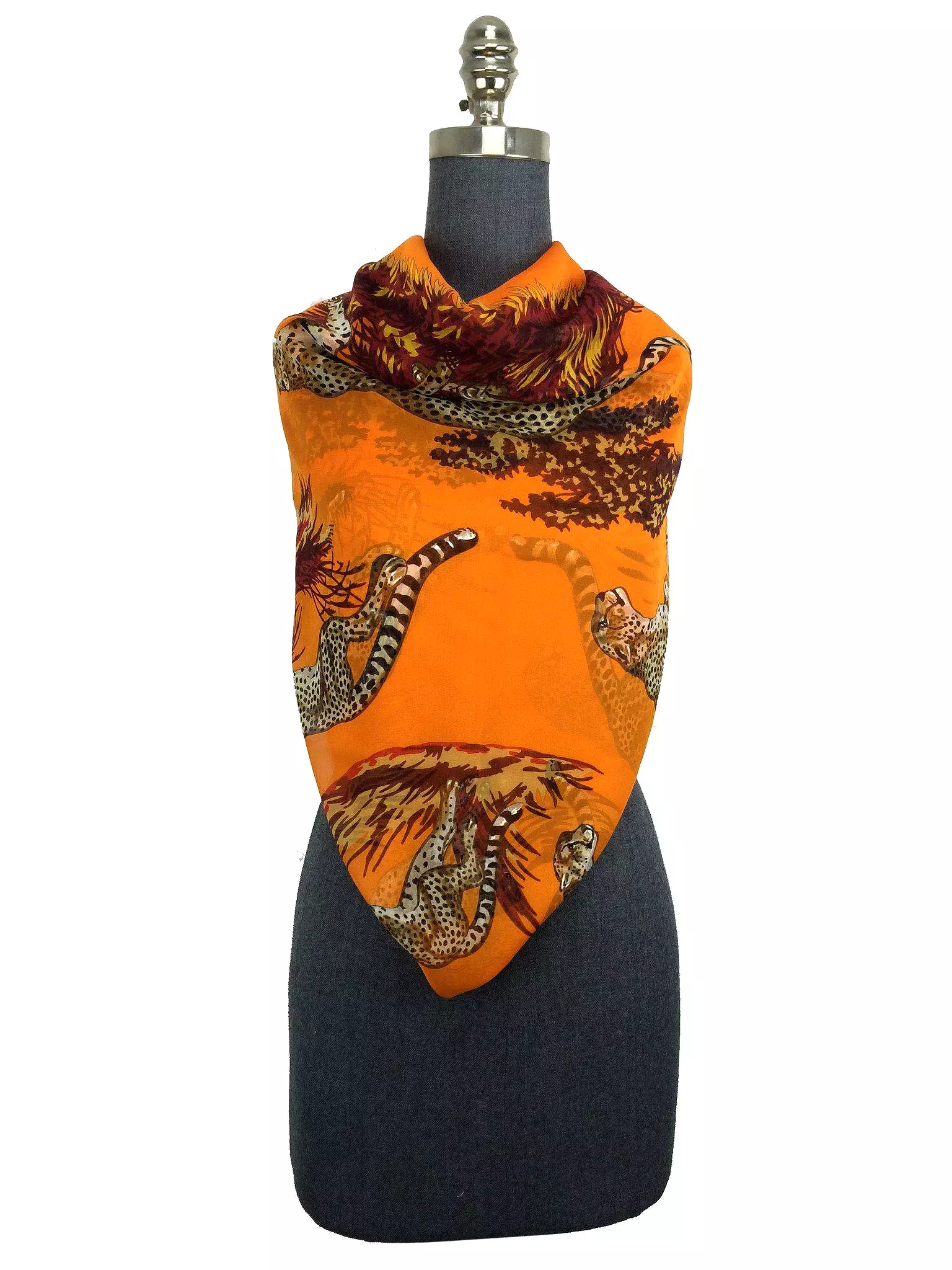 Hermes Giant Silk Mousseline Chiffon Guepards GM Shawl Scarf