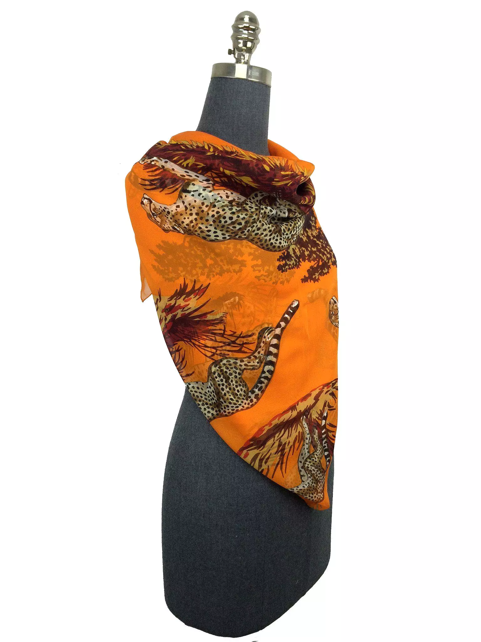 Hermes Giant Silk Mousseline Chiffon Guepards GM Shawl Scarf