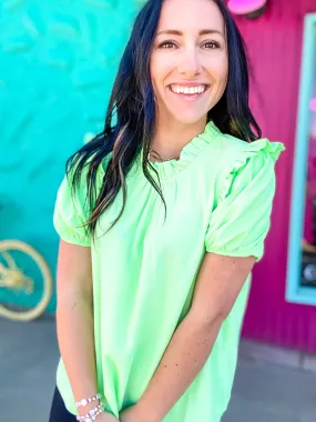 Hi Fi Ruffle Neck Top In Lime