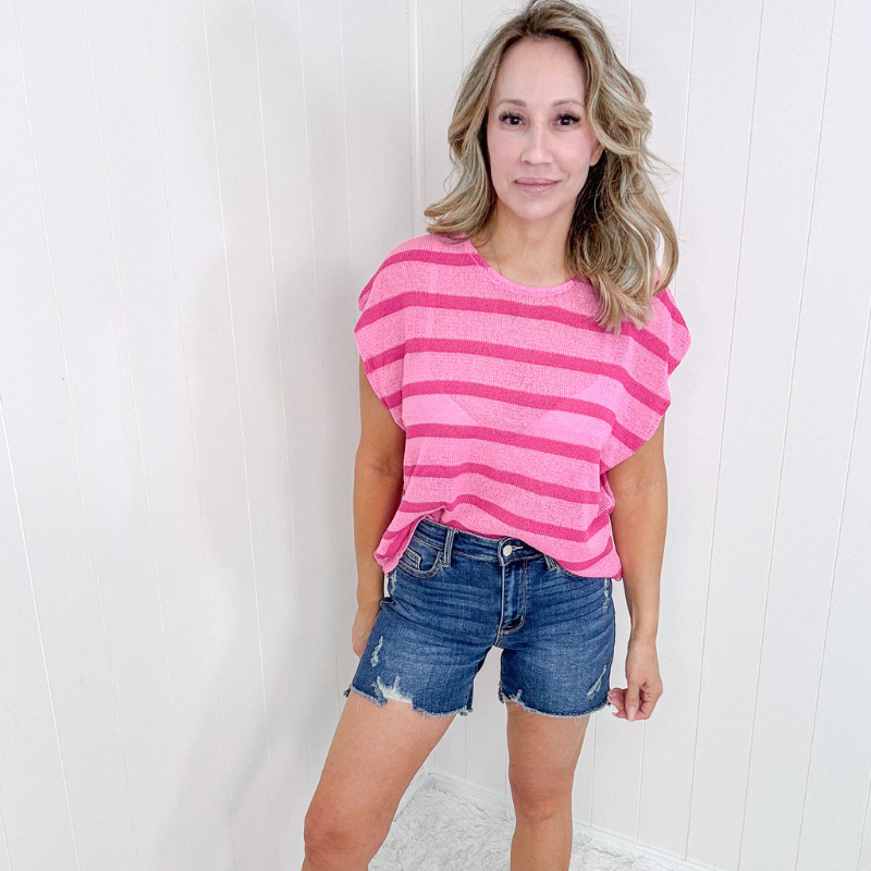 Hibiscus and Fuchsia Striped Sleeveless Sweater