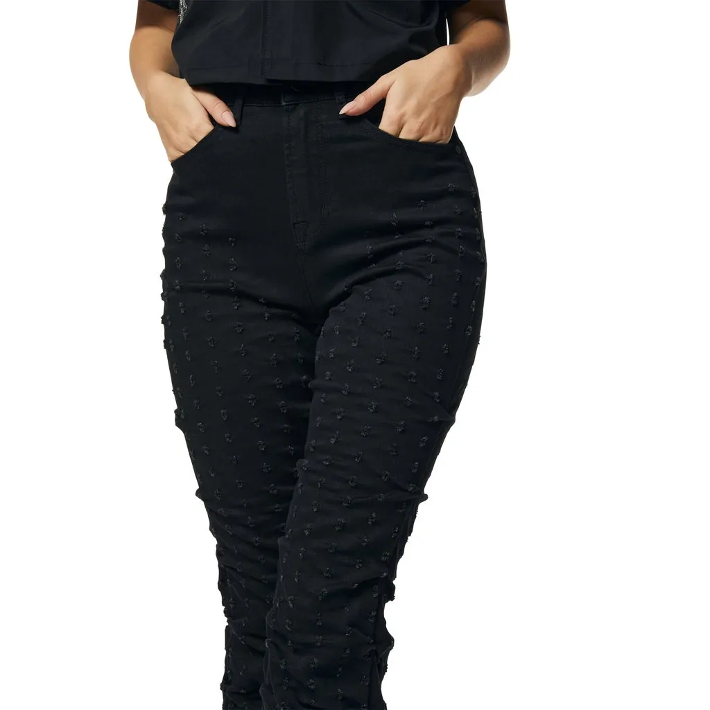 High Rise Bootcut Punched Jeans - Deep Black