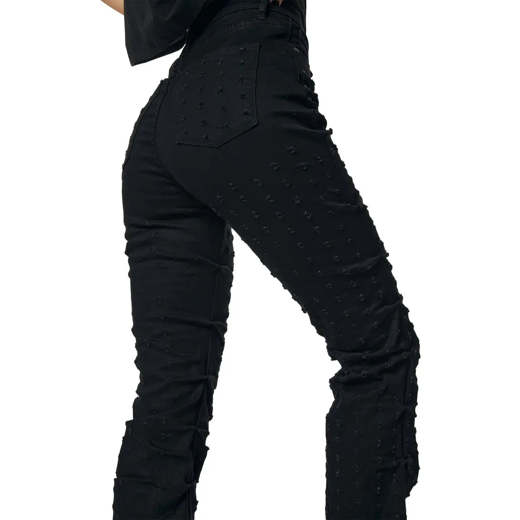 High Rise Bootcut Punched Jeans - Deep Black