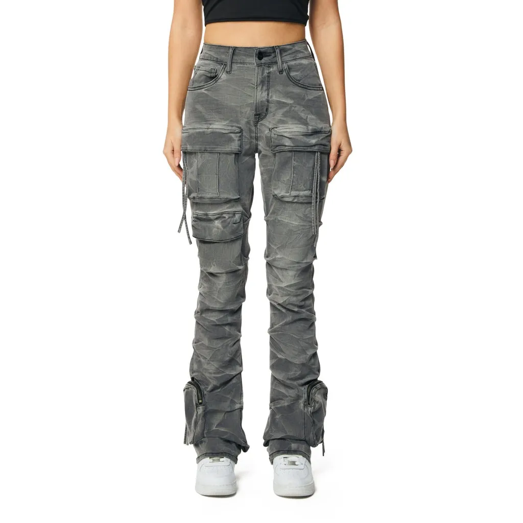 High Rise Stacked Cargo Jeans - Twinkle Grey