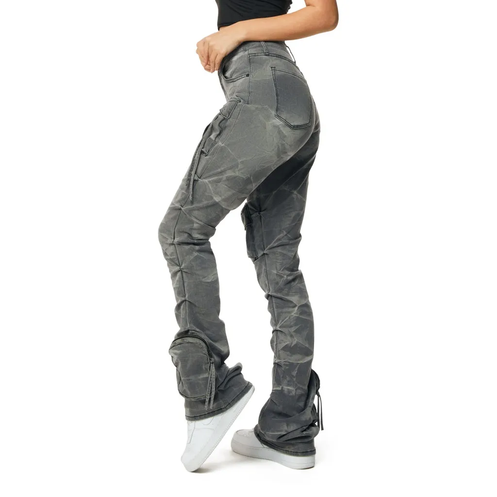 High Rise Stacked Cargo Jeans - Twinkle Grey