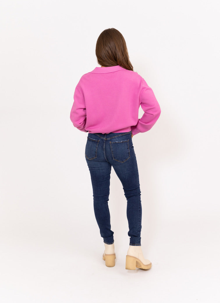 Hot Pink Vneck Sweater Top