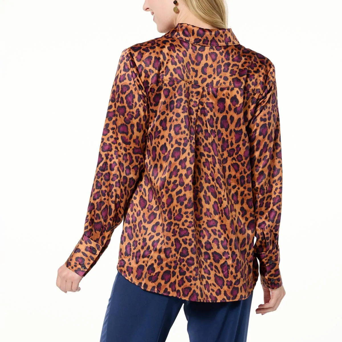      IMAN Global Chic Printed Satin Button-Front Blouse     