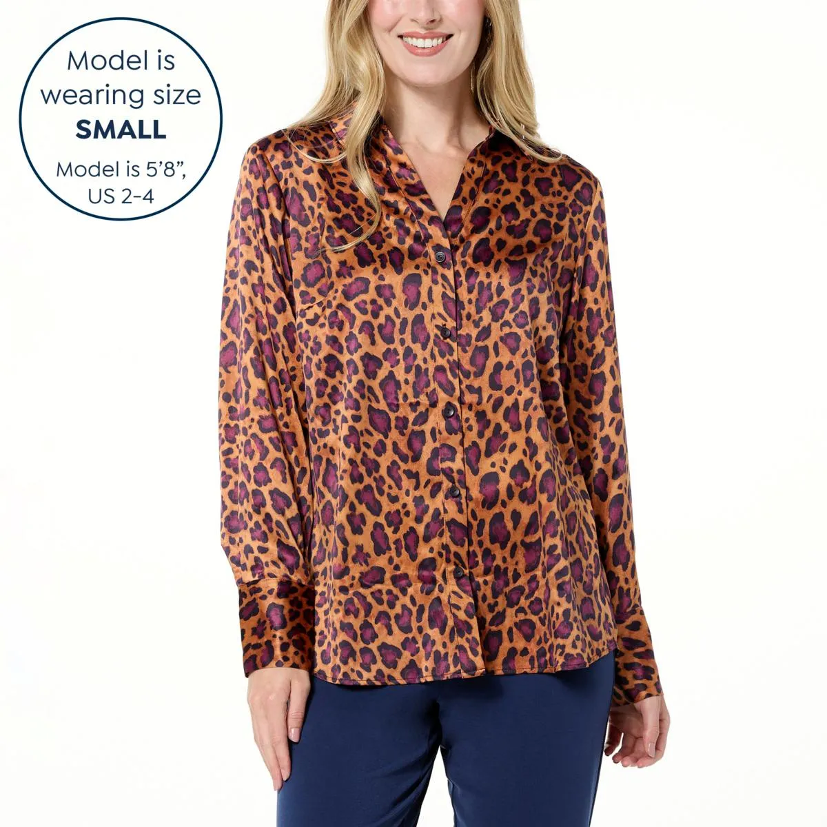      IMAN Global Chic Printed Satin Button-Front Blouse     